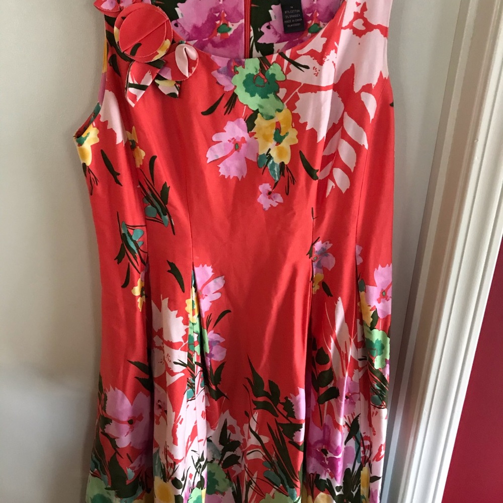 Robbie Bee coral & pink tropical dress